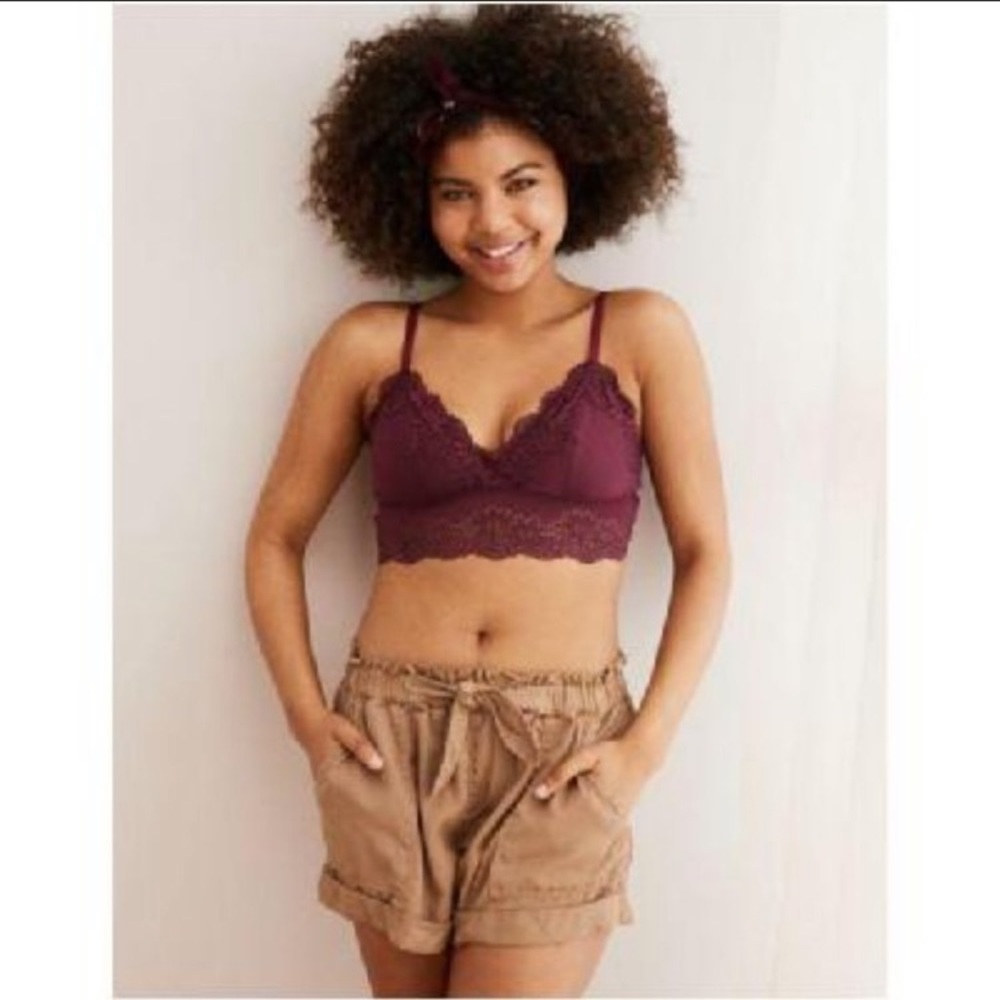 aerie Ribbed Plunge Lace Bralette - Deep Plum